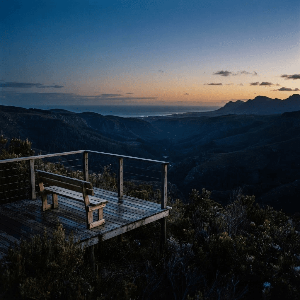 The deck looking over the valley at dusk